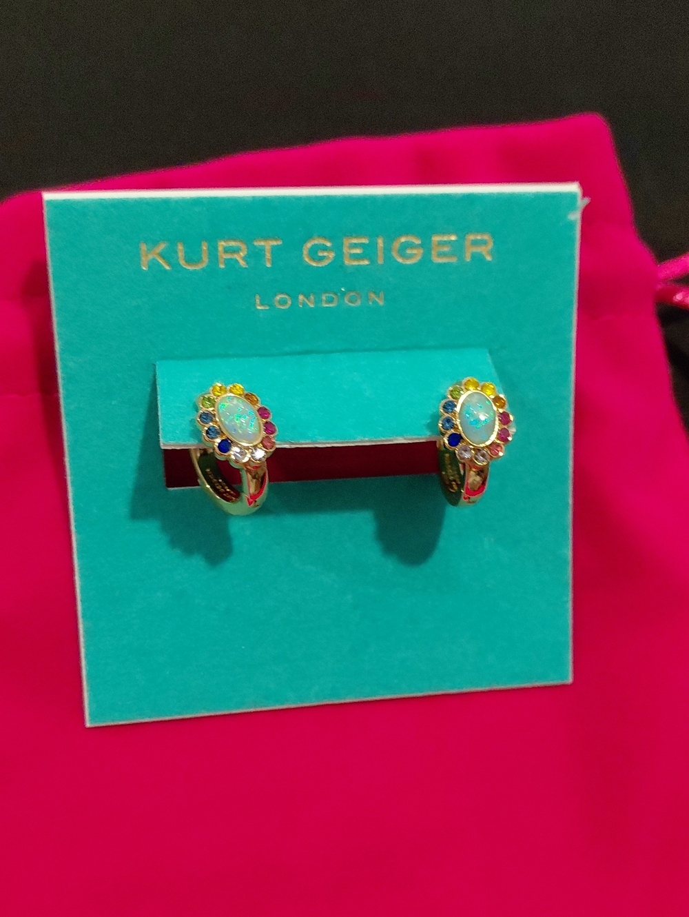 KURT GEIGER LONDON OPAL & RAINBOW CRYSTAL HOOPS